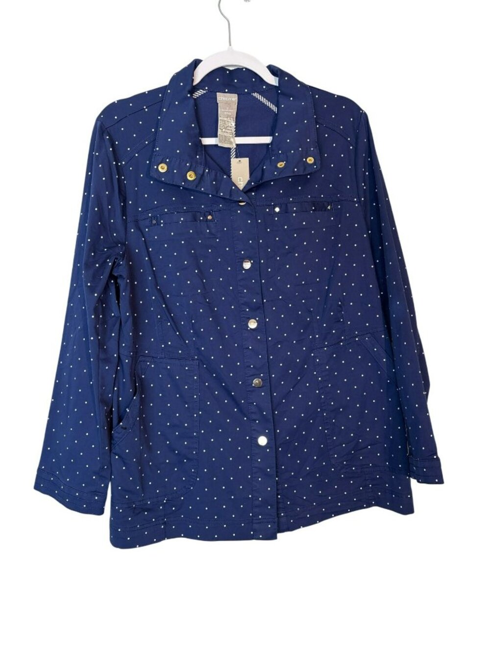 NWT Chico's Luxe Twill Utility Jacket Polka Dot Size 2 US Size 12/14